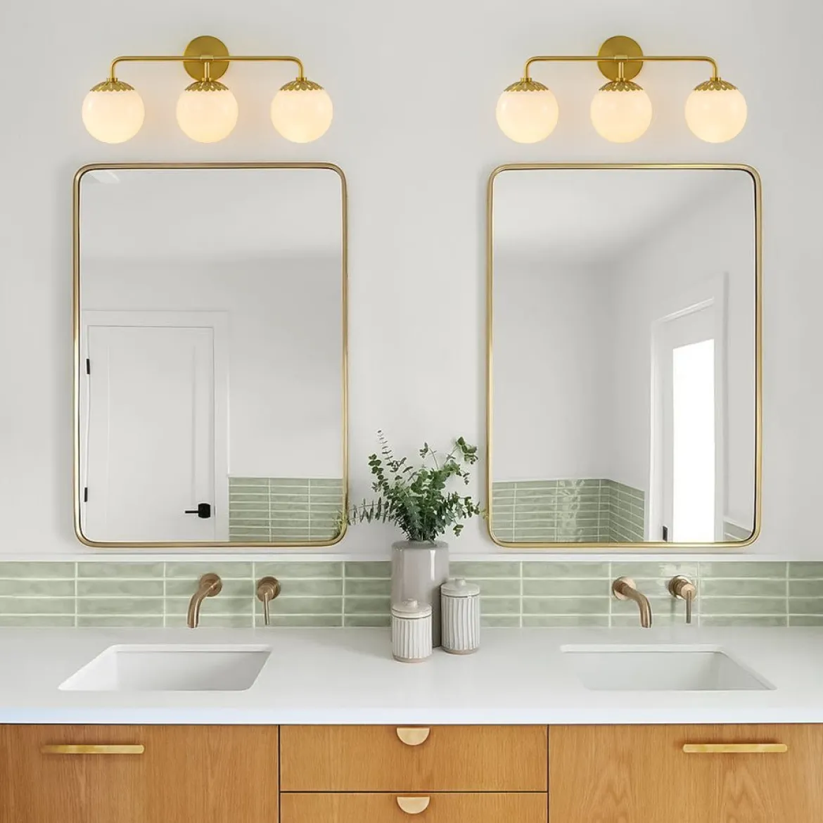 (OpenBox) Brass Daisy 3-Light Opal Glass Globe Vanity Light