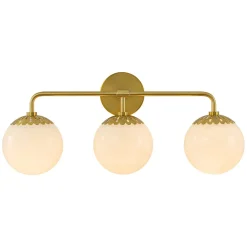 (OpenBox) Brass Daisy 3-Light Opal Glass Globe Vanity Light
