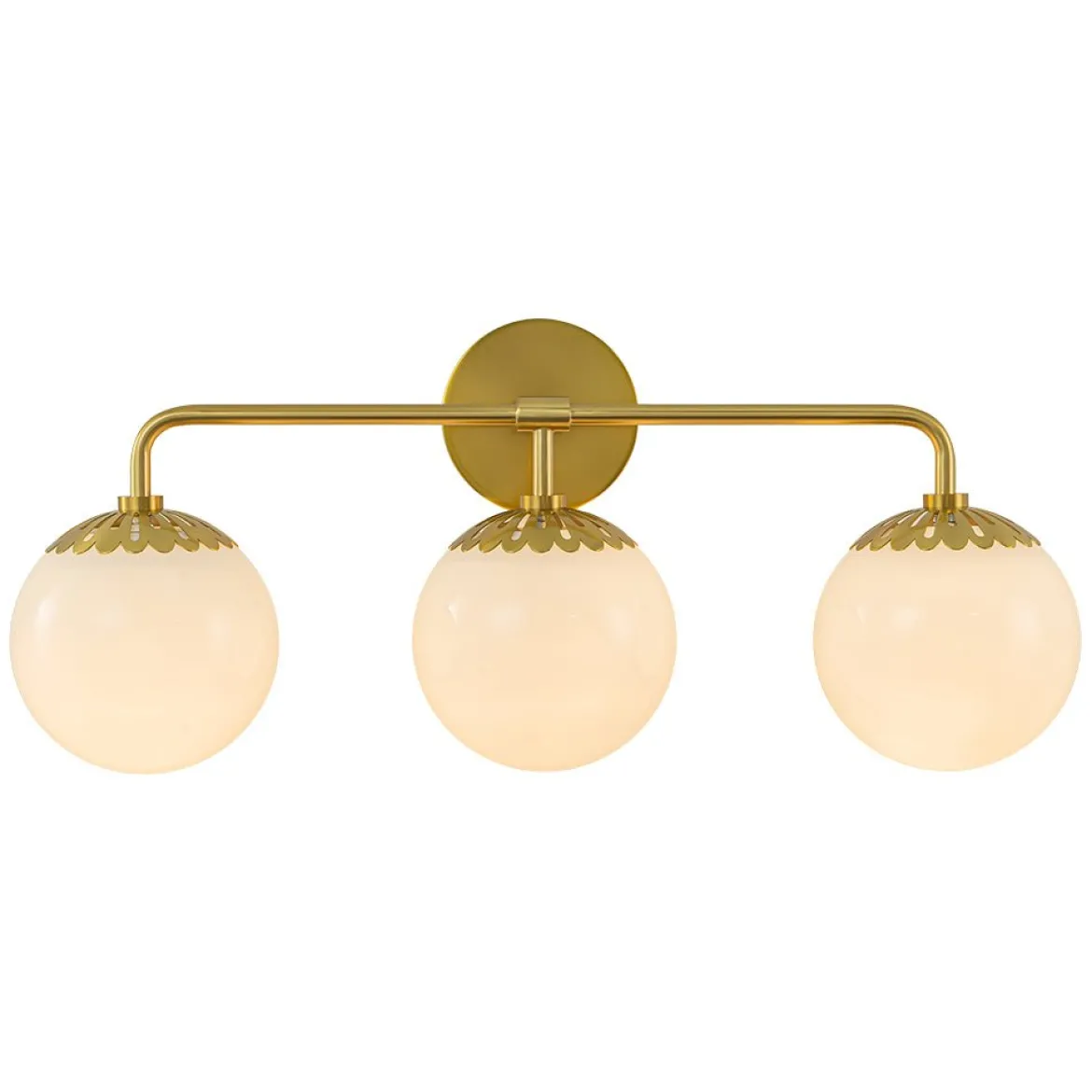 (OpenBox) Brass Daisy 3-Light Opal Glass Globe Vanity Light