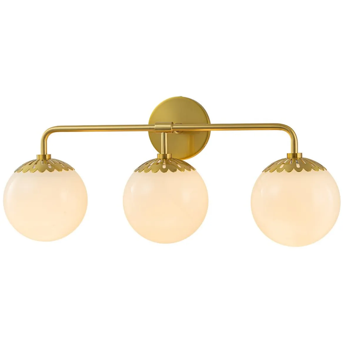 (OpenBox) Brass Daisy 3-Light Opal Glass Globe Vanity Light