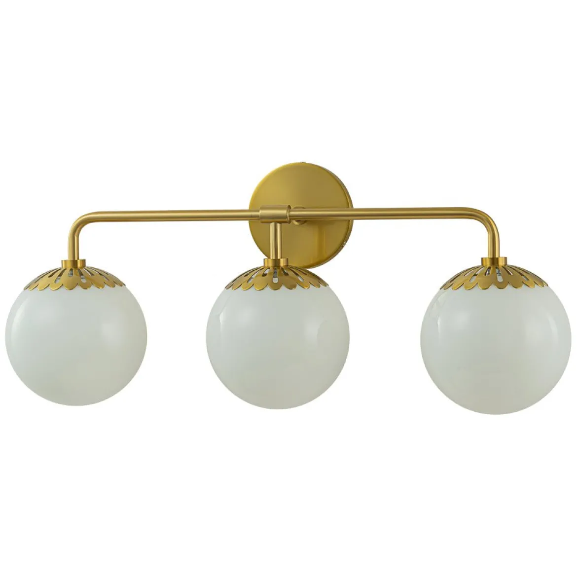 (OpenBox) Brass Daisy 3-Light Opal Glass Globe Vanity Light