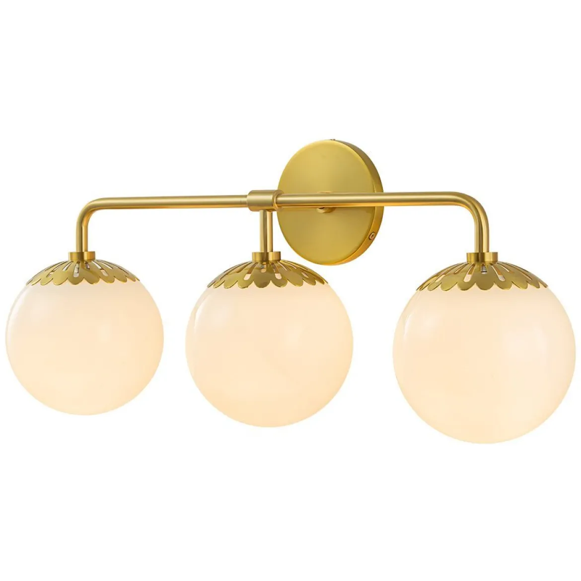 (OpenBox) Brass Daisy 3-Light Opal Glass Globe Vanity Light