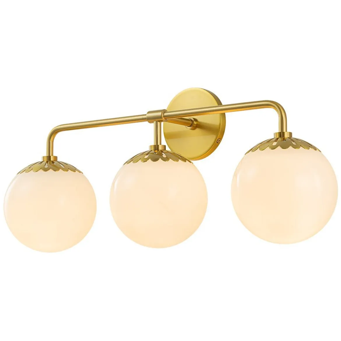 (OpenBox) Brass Daisy 3-Light Opal Glass Globe Vanity Light
