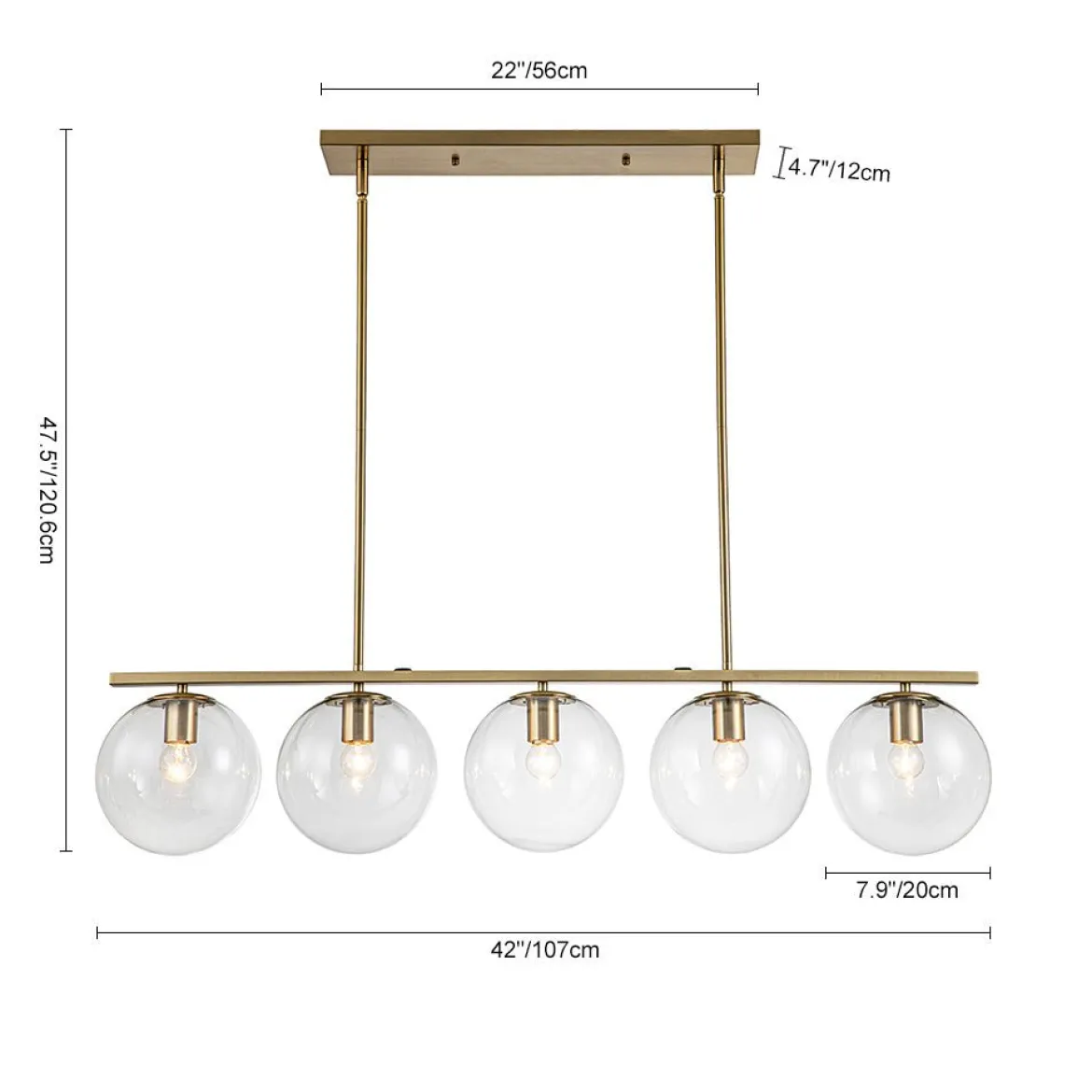 (OpenBox) Brass 5-Light Glass Globe Linear Pendant