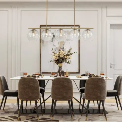 (OpenBox) Brass 5-Light Glass Globe Linear Pendant