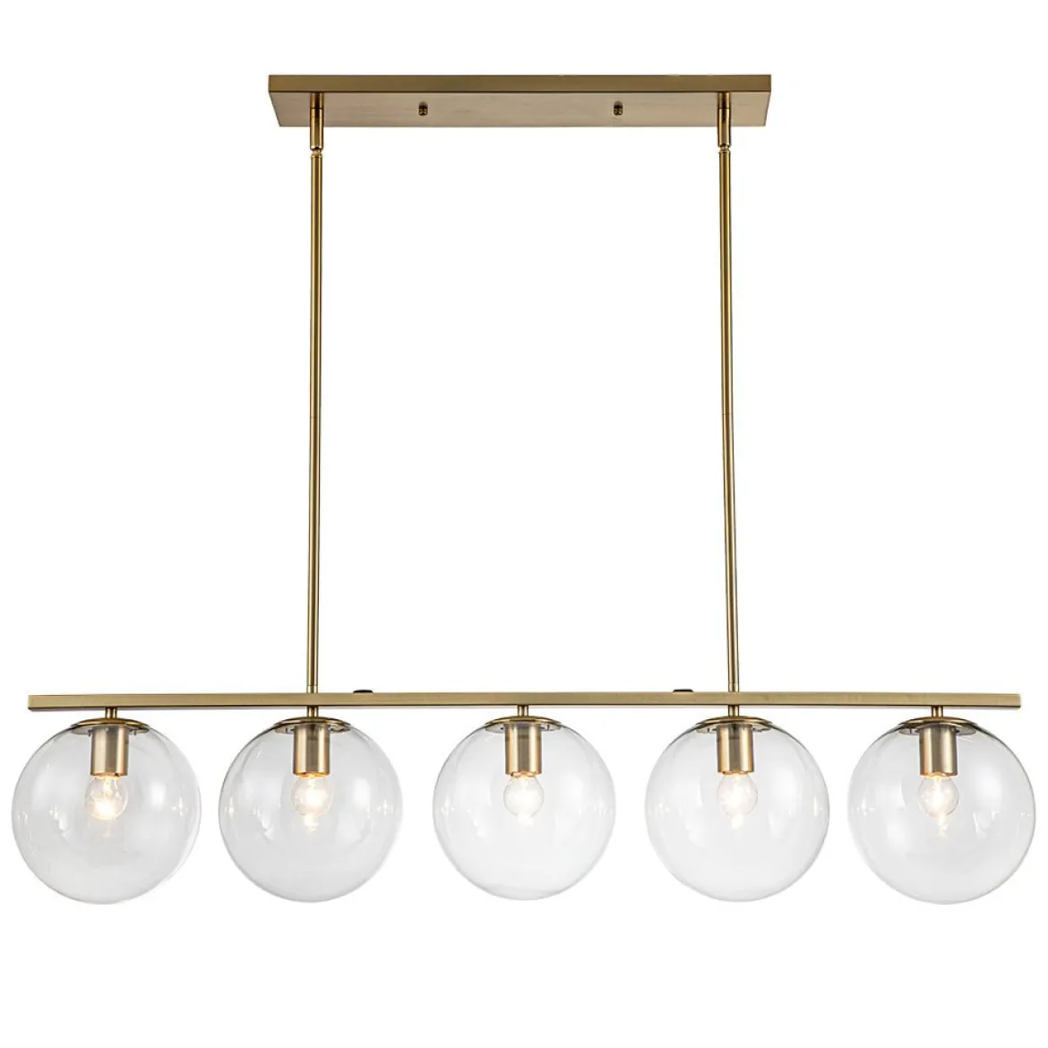 (OpenBox) Brass 5-Light Glass Globe Linear Pendant