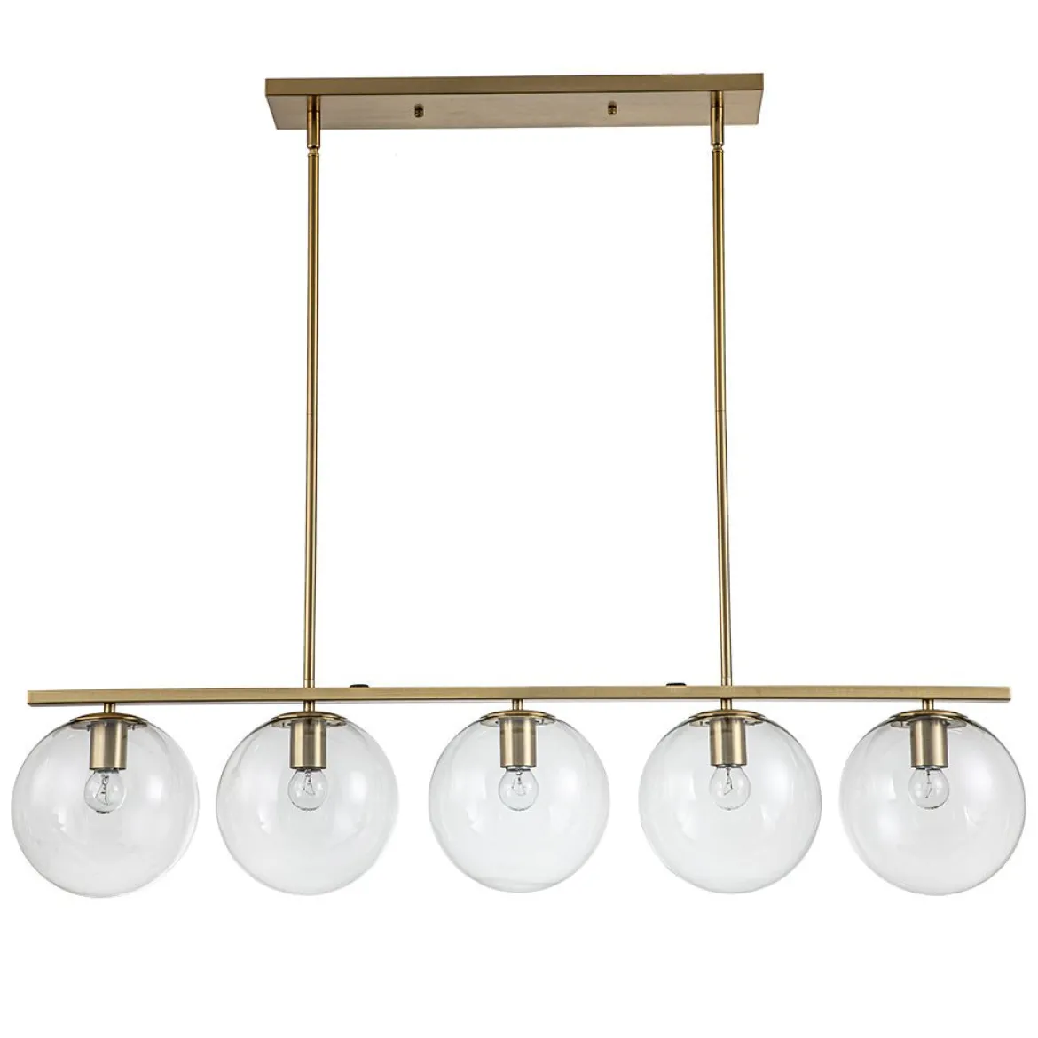 (OpenBox) Brass 5-Light Glass Globe Linear Pendant