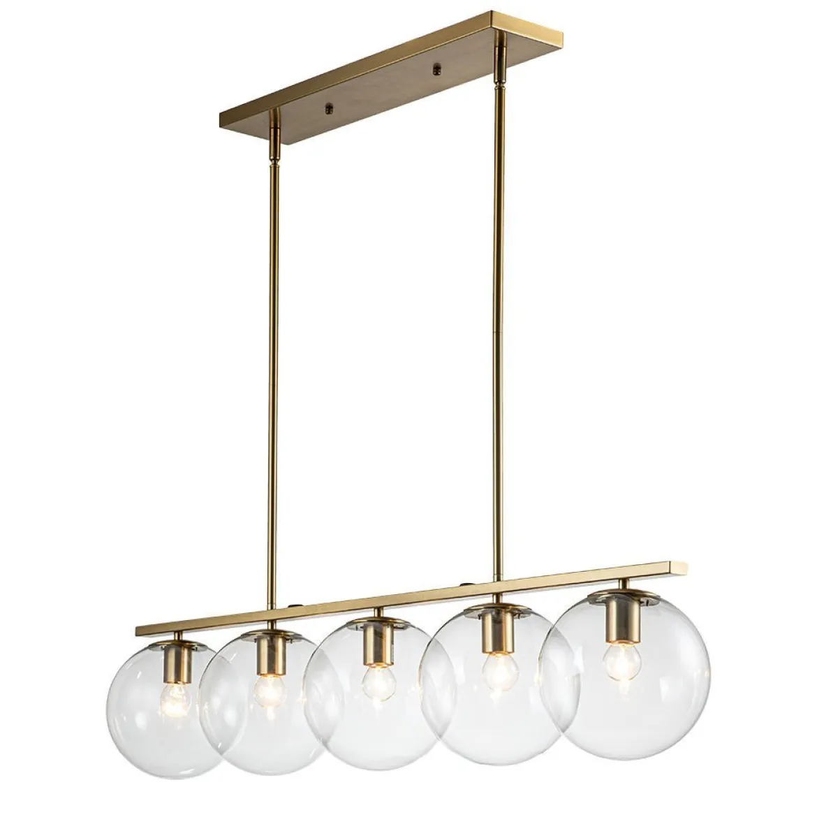 (OpenBox) Brass 5-Light Glass Globe Linear Pendant