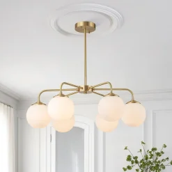 (OpenBox) Brass 6-Light Milky White Globe Round Chandelier