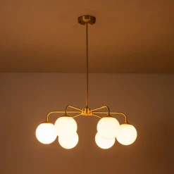 (OpenBox) Brass 6-Light Milky White Globe Round Chandelier