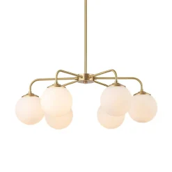 (OpenBox) Brass 6-Light Milky White Globe Round Chandelier
