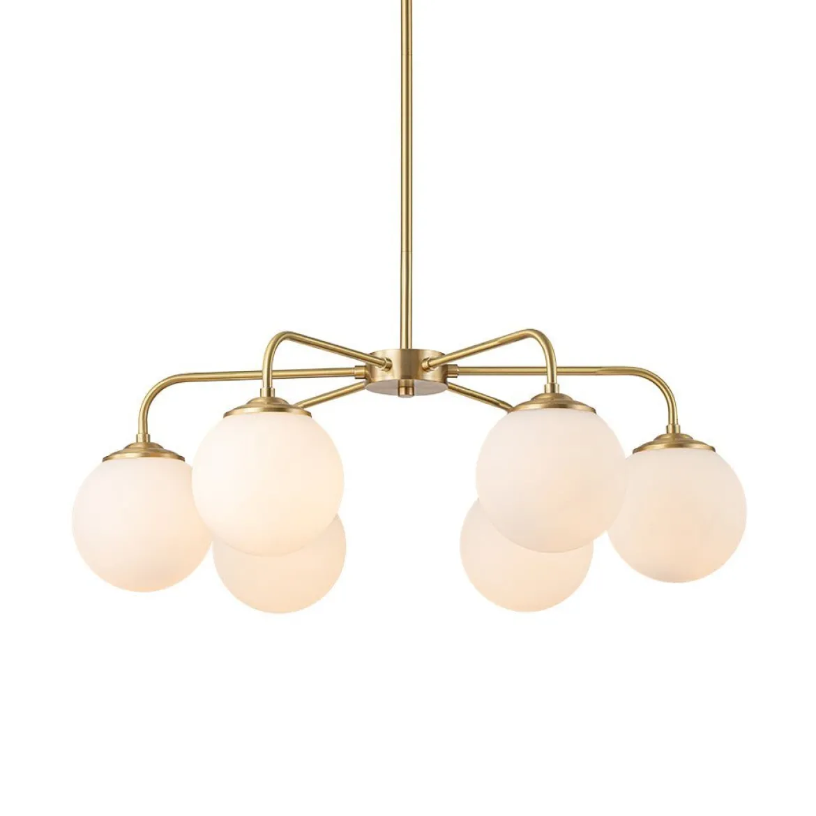 (OpenBox) Brass 6-Light Milky White Globe Round Chandelier