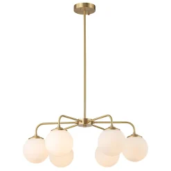 (OpenBox) Brass 6-Light Milky White Globe Round Chandelier