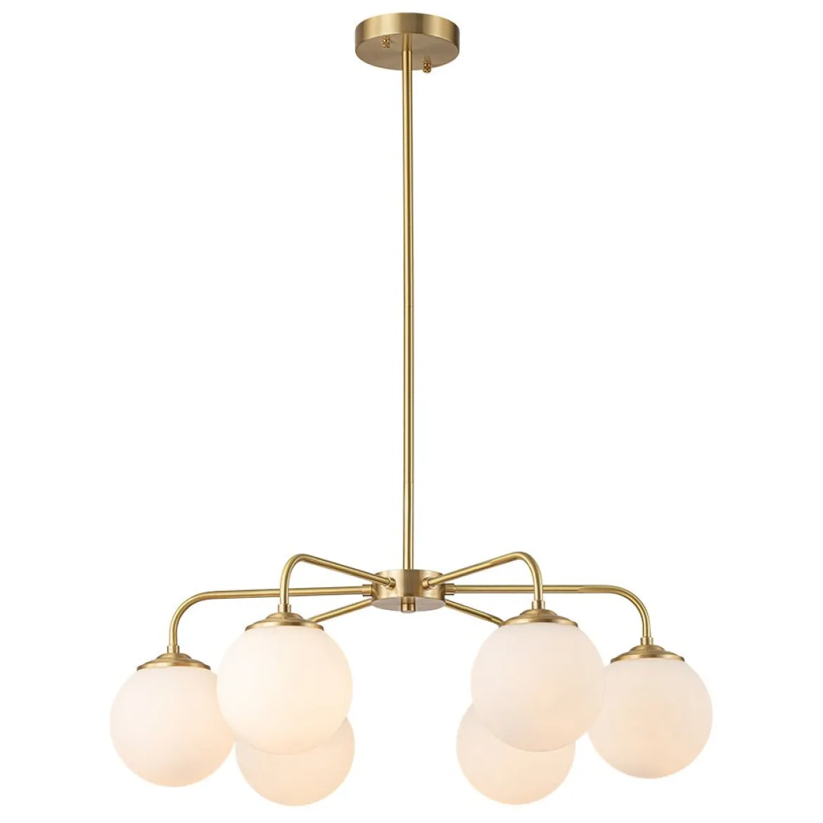 (OpenBox) Brass 6-Light Milky White Globe Round Chandelier