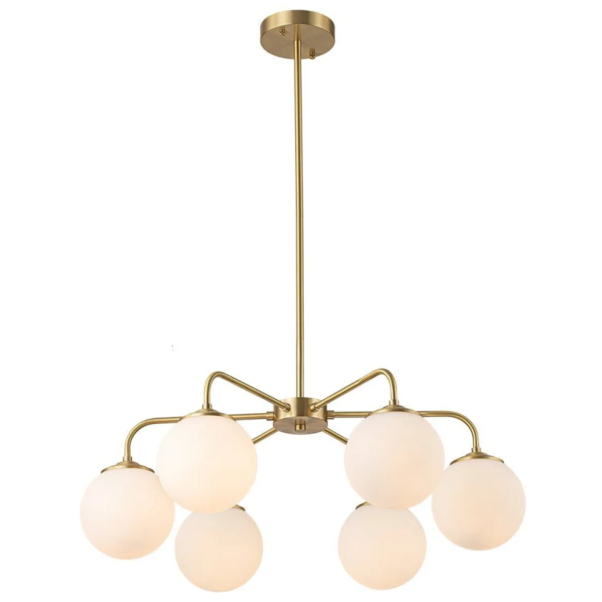 (OpenBox) Brass 6-Light Milky White Globe Round Chandelier