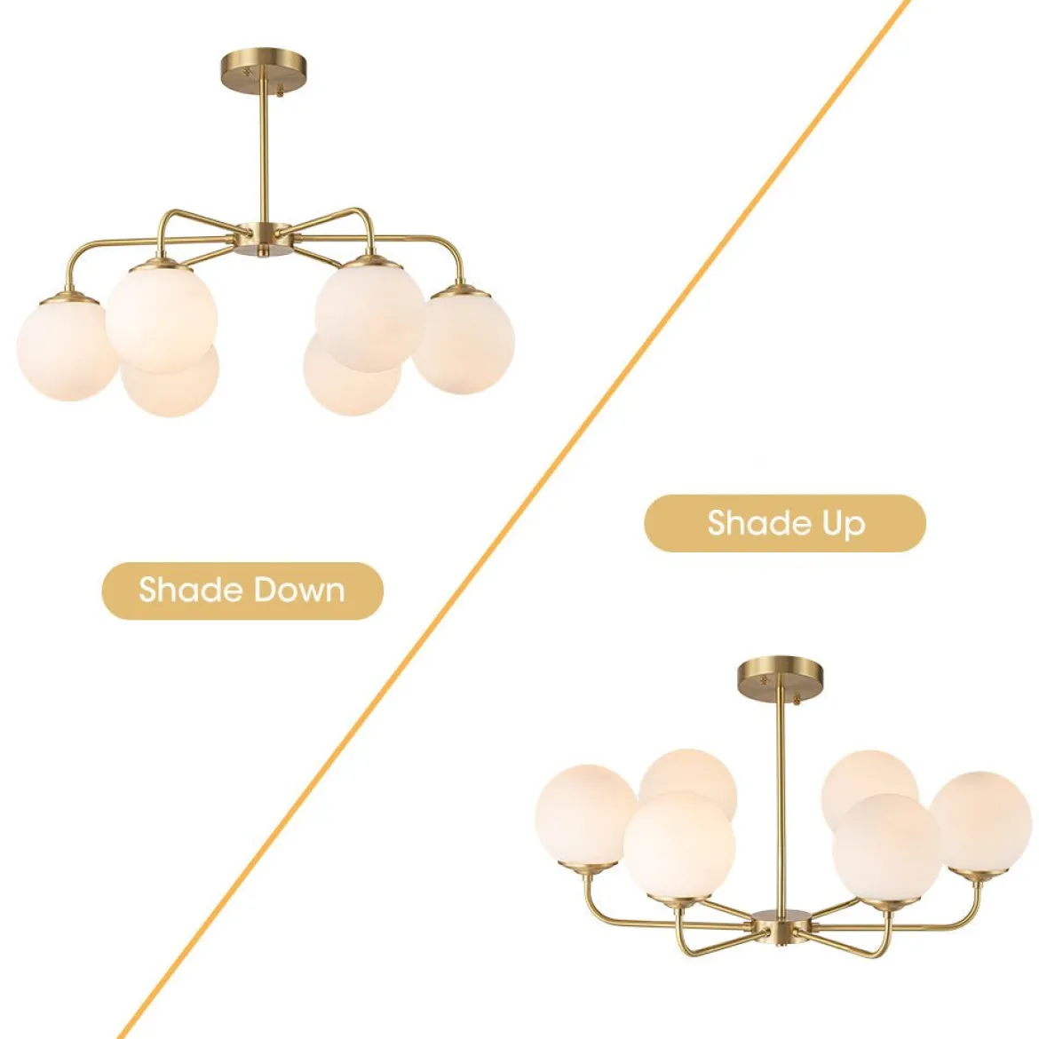 (OpenBox) Brass 6-Light Milky White Globe Round Chandelier
