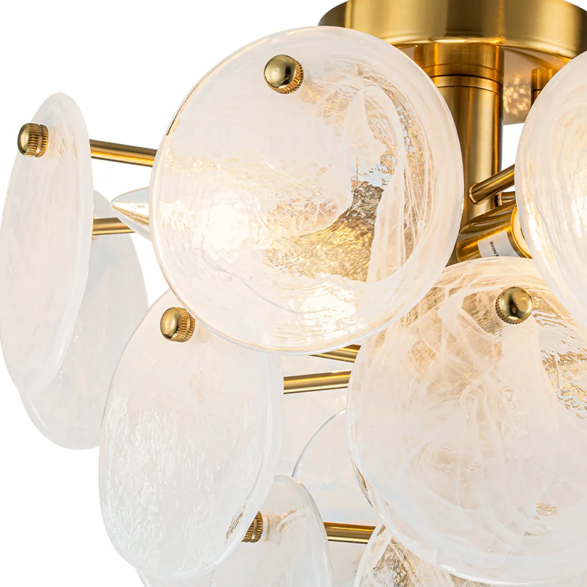 (OpenBox) Brass Tiered Opal Swirl Glass Semi Flush Chandelier