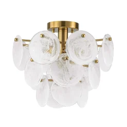 (OpenBox) Brass Tiered Opal Swirl Glass Semi Flush Chandelier