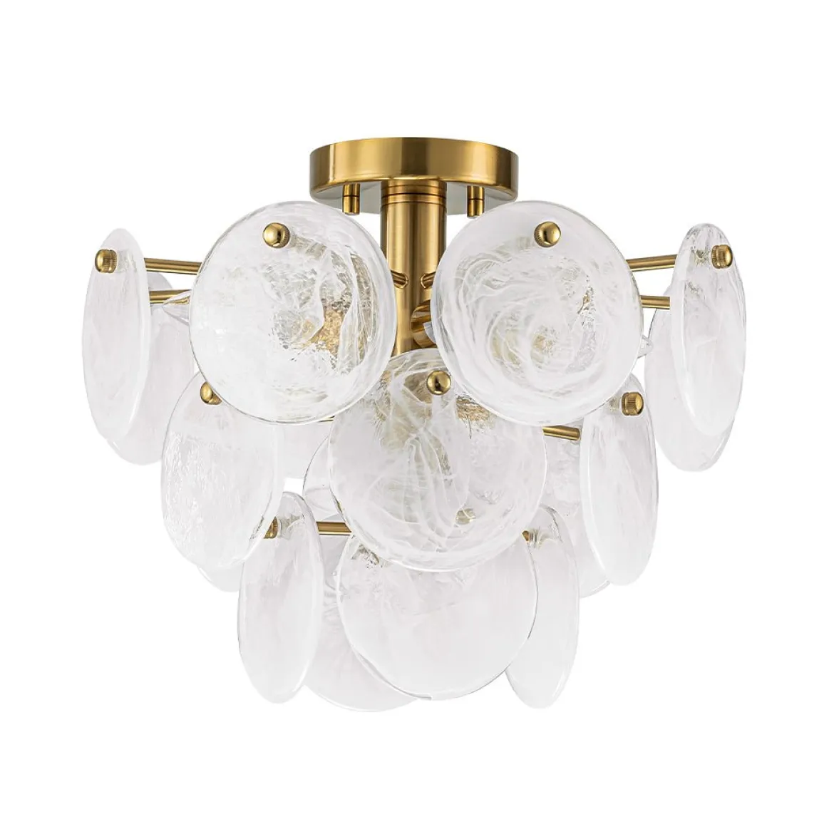 (OpenBox) Brass Tiered Opal Swirl Glass Semi Flush Chandelier