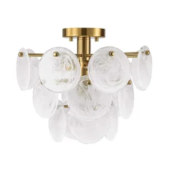 (OpenBox) Brass Tiered Opal Swirl Glass Semi Flush Chandelier