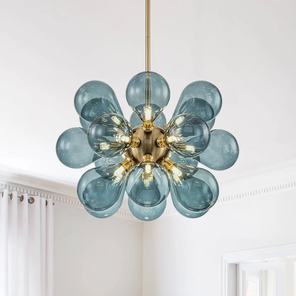 (OpenBox) Cluster Blue Glass Bubble Chandelier