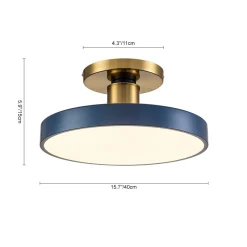 (OpenBox) Contemporary Brass Blue Round LED Semi Flush Lighting