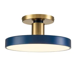 (OpenBox) Contemporary Brass Blue Round LED Semi Flush Lighting