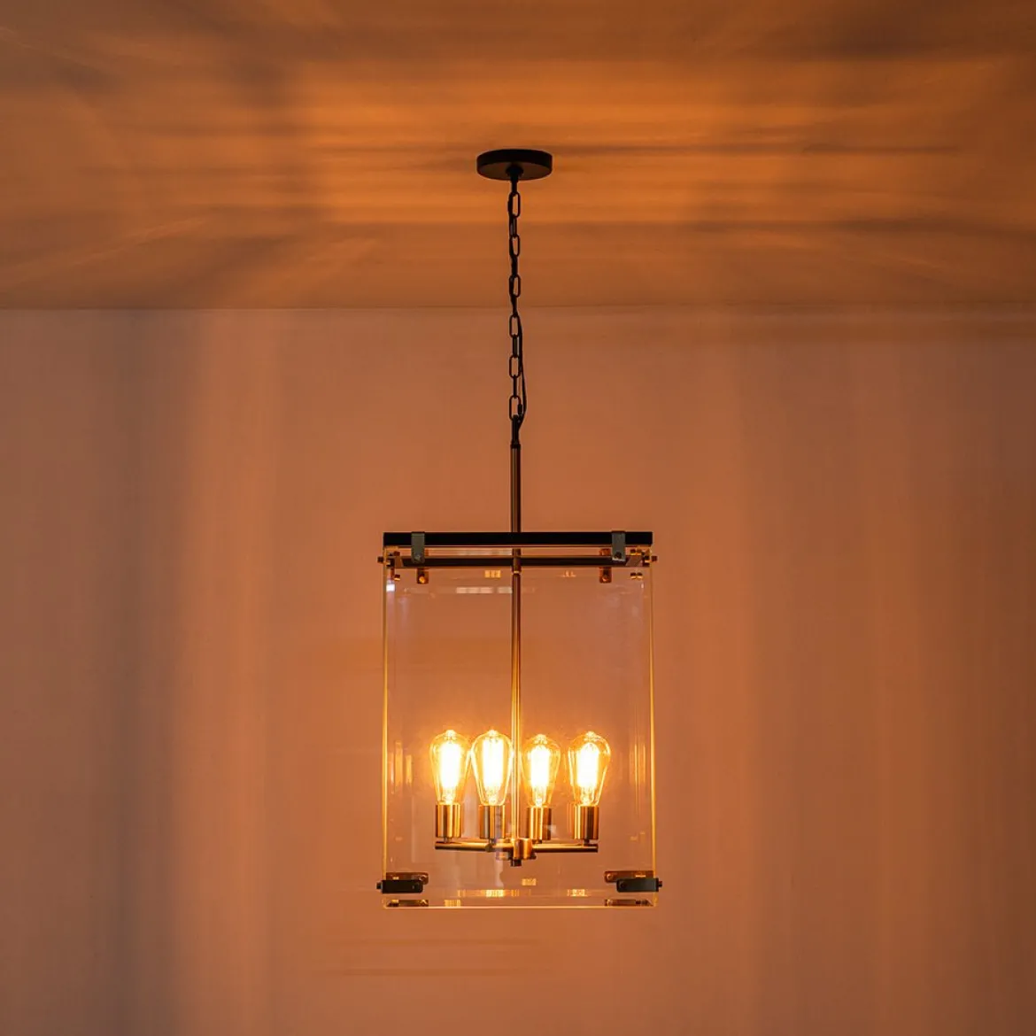 (OpenBox) Contemporary Glass Wide Square Lantern Pendant Chandelier