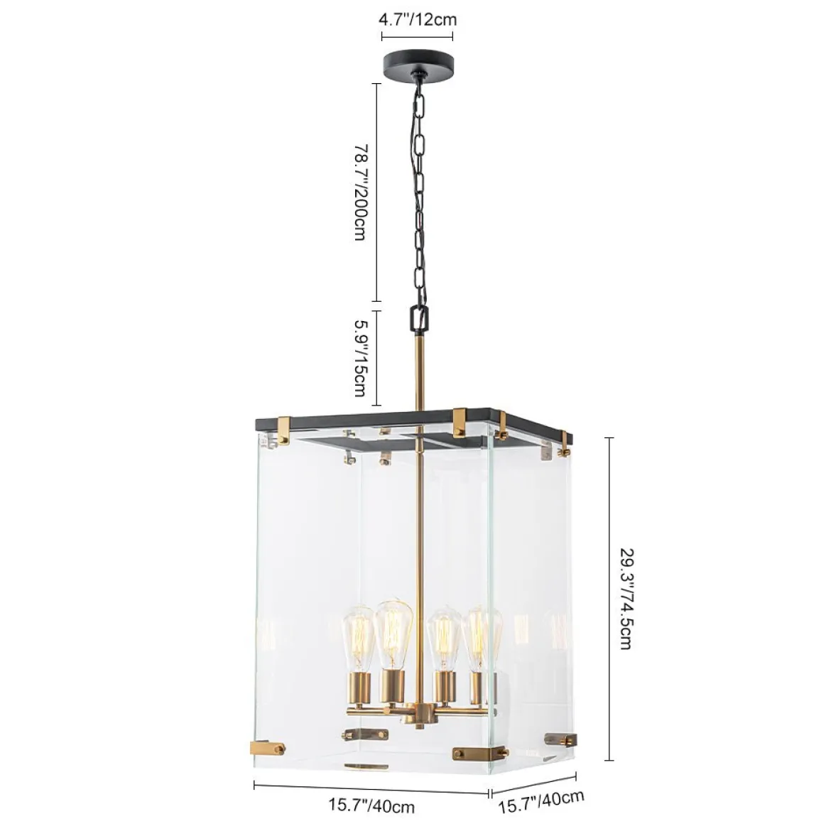 (OpenBox) Contemporary Glass Wide Square Lantern Pendant Chandelier