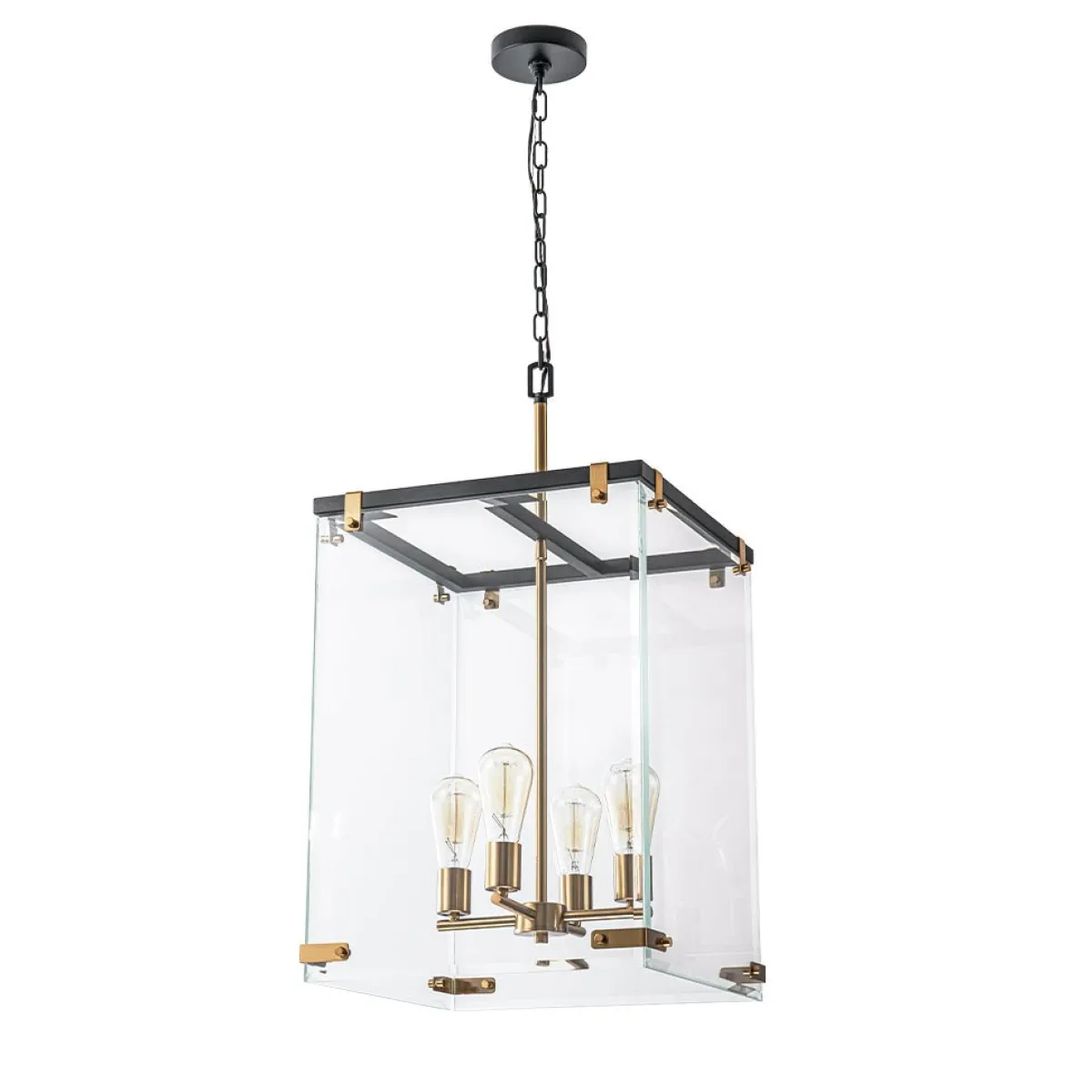 (OpenBox) Contemporary Glass Wide Square Lantern Pendant Chandelier