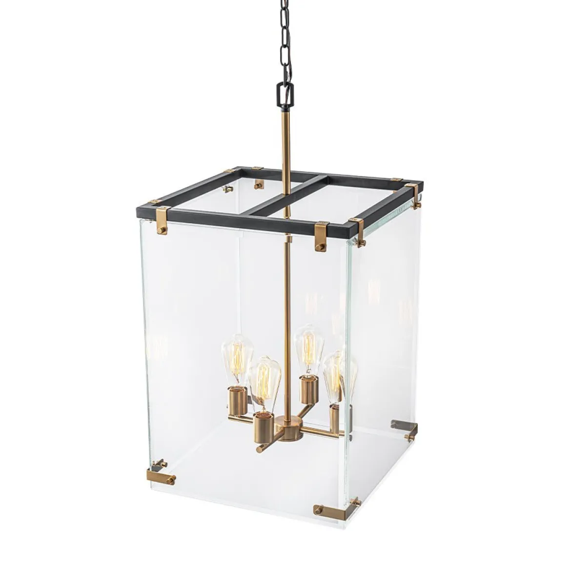 (OpenBox) Contemporary Glass Wide Square Lantern Pendant Chandelier