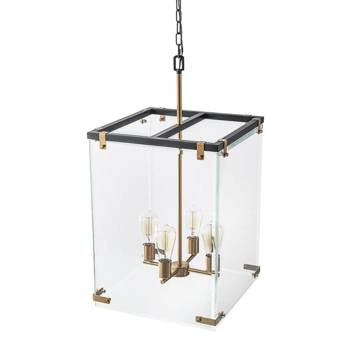 (OpenBox) Contemporary Glass Wide Square Lantern Pendant Chandelier
