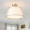 (OpenBox) Contemporary Wide Linen Drum Brass Semi Flush Mount