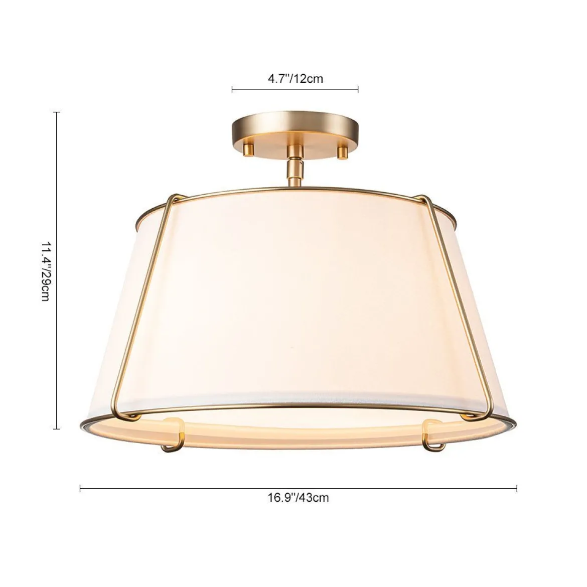 (OpenBox) Contemporary Wide Linen Drum Brass Semi Flush Mount