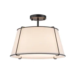 (OpenBox) Contemporary Wide Linen Drum Brass Semi Flush Mount