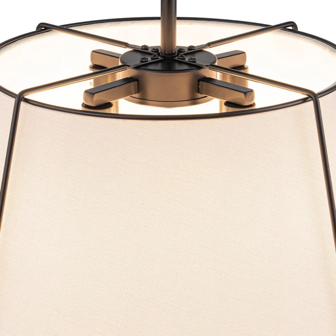 (OpenBox) Contemporary Wide Linen Drum Brass Semi Flush Mount