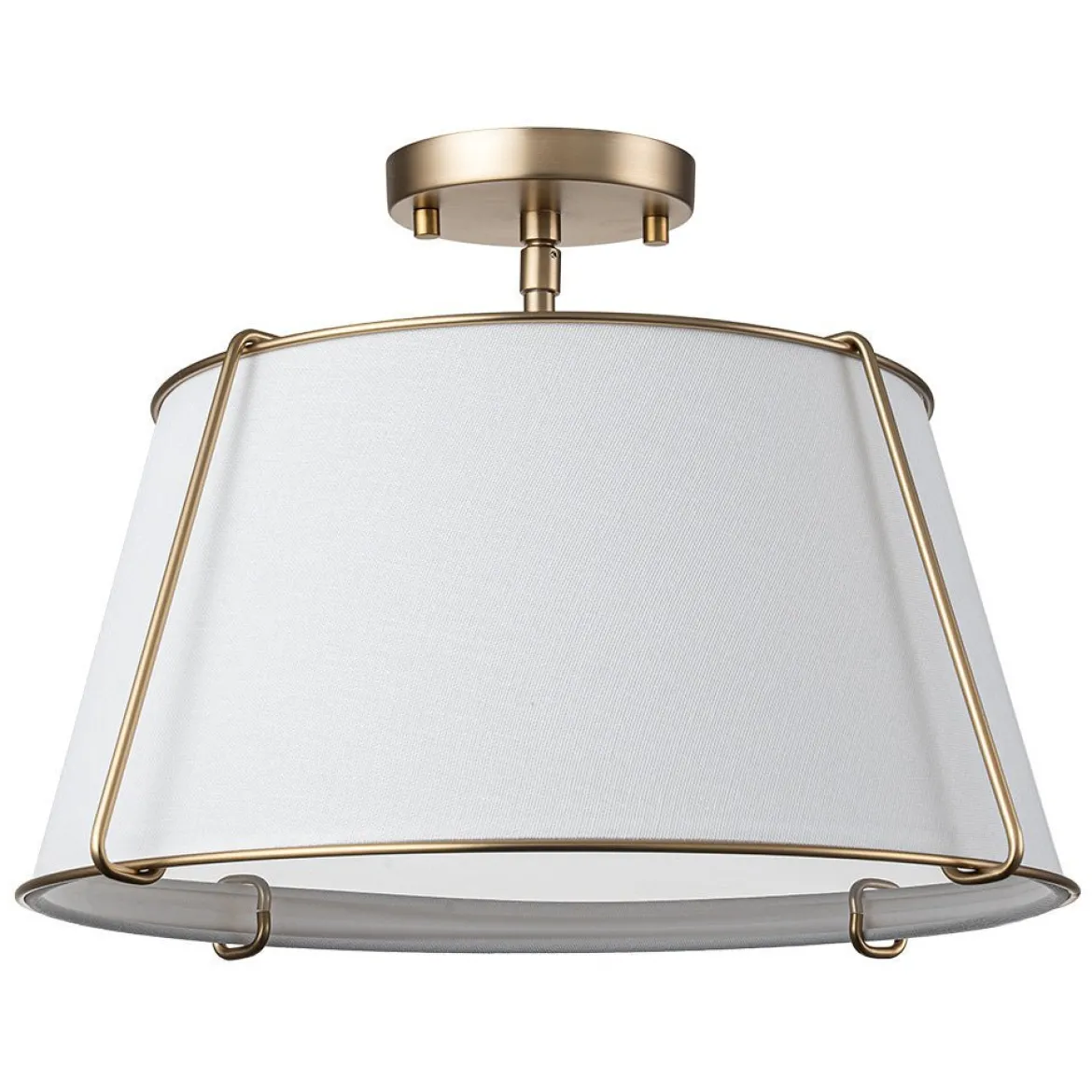 (OpenBox) Contemporary Wide Linen Drum Brass Semi Flush Mount