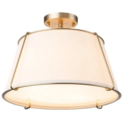 (OpenBox) Contemporary Wide Linen Drum Brass Semi Flush Mount