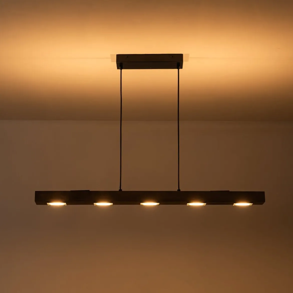 (OpenBox) Dimmable LED Linear Oak Wood Kitchen Island Pendant