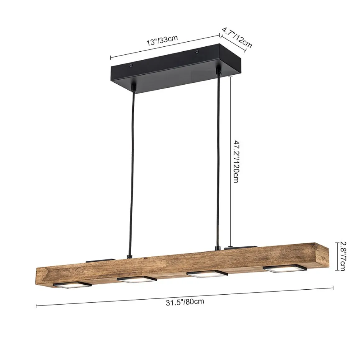 (OpenBox) Dimmable LED Linear Oak Wood Kitchen Island Pendant