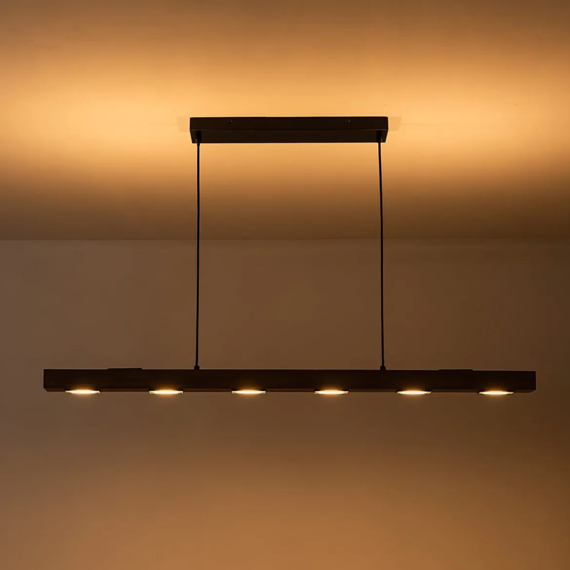 (OpenBox) Dimmable LED Linear Oak Wood Kitchen Island Pendant