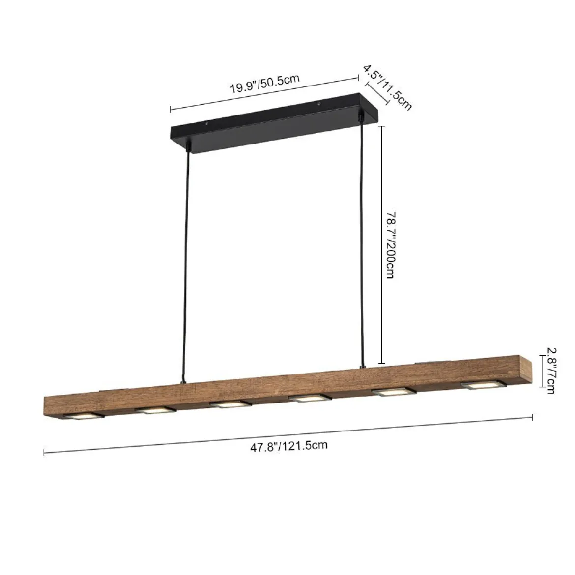 (OpenBox) Dimmable LED Linear Oak Wood Kitchen Island Pendant