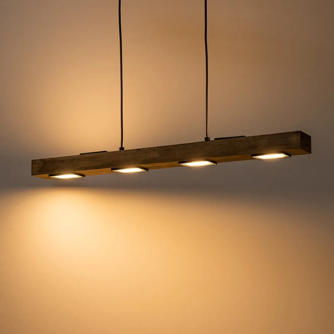 (OpenBox) Dimmable LED Linear Oak Wood Kitchen Island Pendant