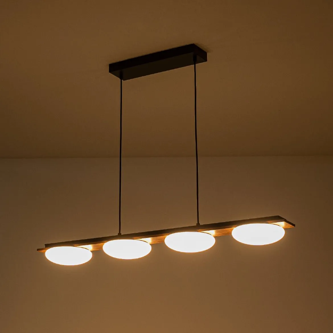 (OpenBox) Dimmable LED Walnut Wood Grain Linear Island Chandelier