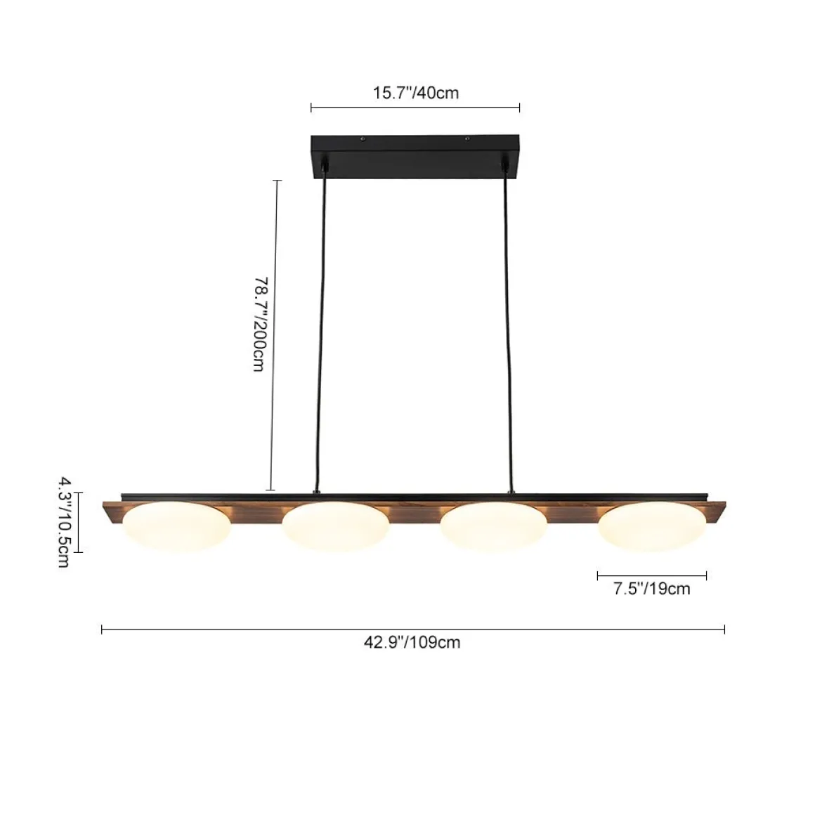 (OpenBox) Dimmable LED Walnut Wood Grain Linear Island Chandelier