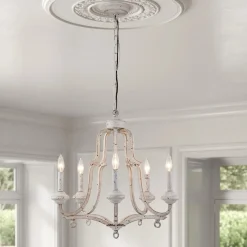(OpenBox) Distressed White Shabby Chic Candle Style Chandelier
