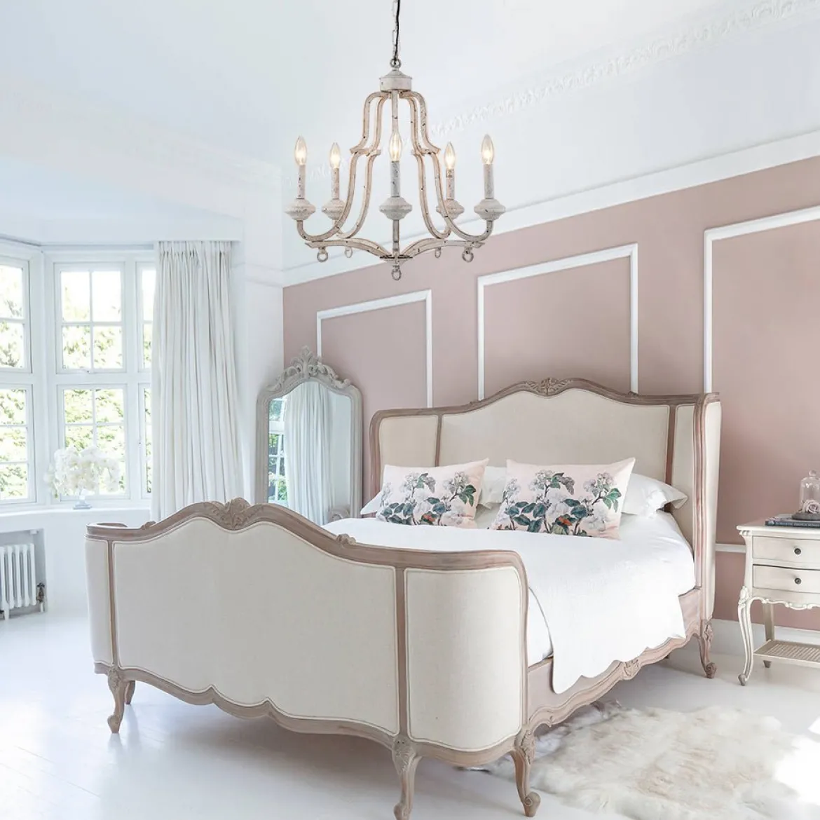 (OpenBox) Distressed White Shabby Chic Candle Style Chandelier