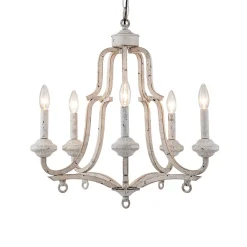 (OpenBox) Distressed White Shabby Chic Candle Style Chandelier