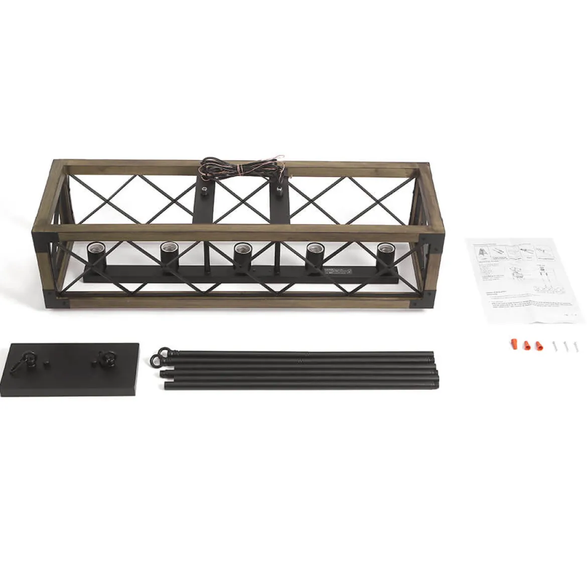 (OpenBox) Farmhouse 5-Light Rectangle Wood Chandelier
