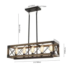 (OpenBox) Farmhouse 5-Light Rectangle Wood Chandelier